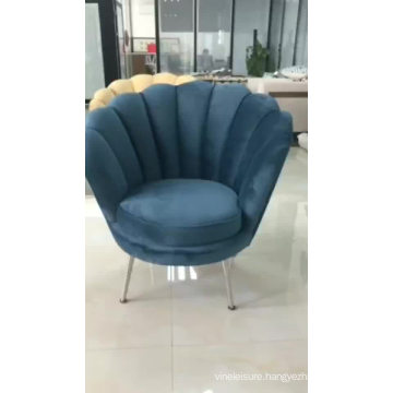 Chinese Wholesale Furniture Fabric Couch Living Room Armchair Blue Velvet Stainless Steel 1 Seater Sofa